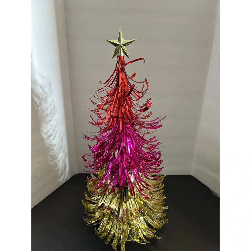 Tinsel Christmas Tree Red Pink Gold Ombre Star Topper Tabletop World Market New
